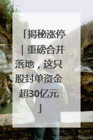 揭秘涨停｜重磅合并落地，这只股封单资金超30亿元