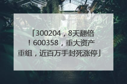 300204，8天翻倍！600358，重大资产重组，近百万手封死涨停